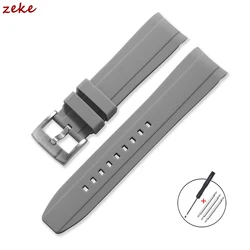 Premium Silicone Sports Watch Band - Soft, Waterproof Curved End Design (20mm & 22mm) - 22mm (Grey)