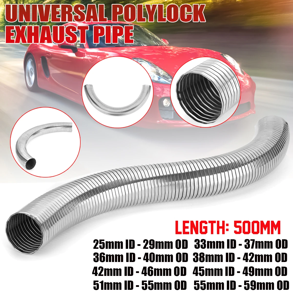 500mm Universal Flexible Polylock Exhaust Pipe Quick Repair Tube 201