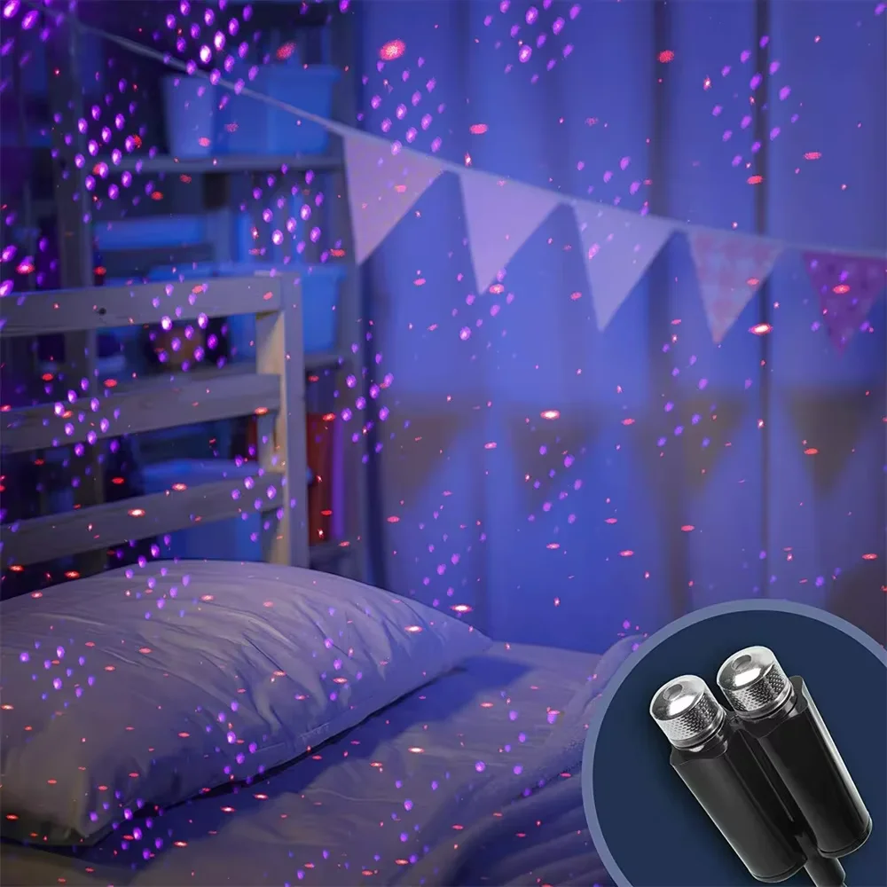 USB Dual Head LED Starry Sky Night Light USB Powered Galaxy Star Projector Atmosphere Lamp For Auto Car Roof Room Ceiling Decor 3