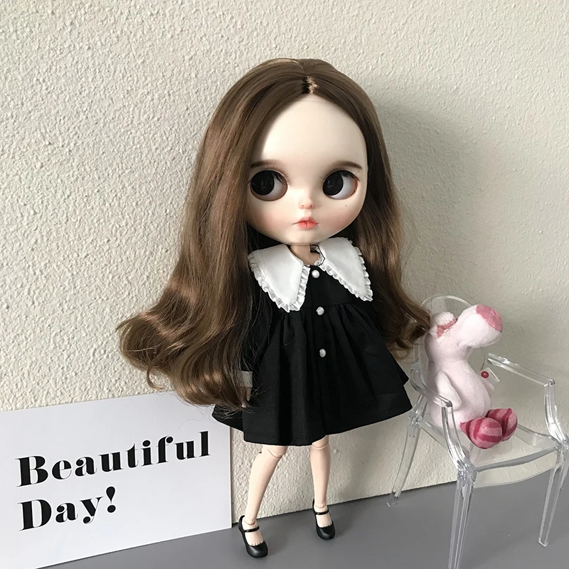 1Pcs Autumn Blythe Doll Dress Black Long Sleeve Cute Casual Clothes Party Dress for Blyth Licca OB24 OB22 Dolls Accessories