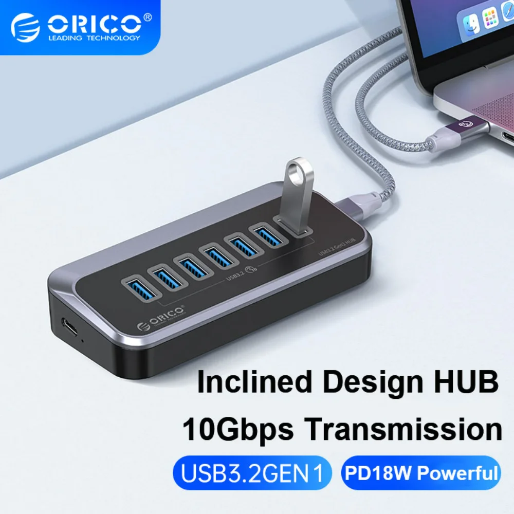 Orico-abs Hub Alimentado com Adaptador de Energia Usb tipo c Leitor de Cartão Divisor 5gbps Carregamento Pd18w Desktop Acessórios pc Pd18w