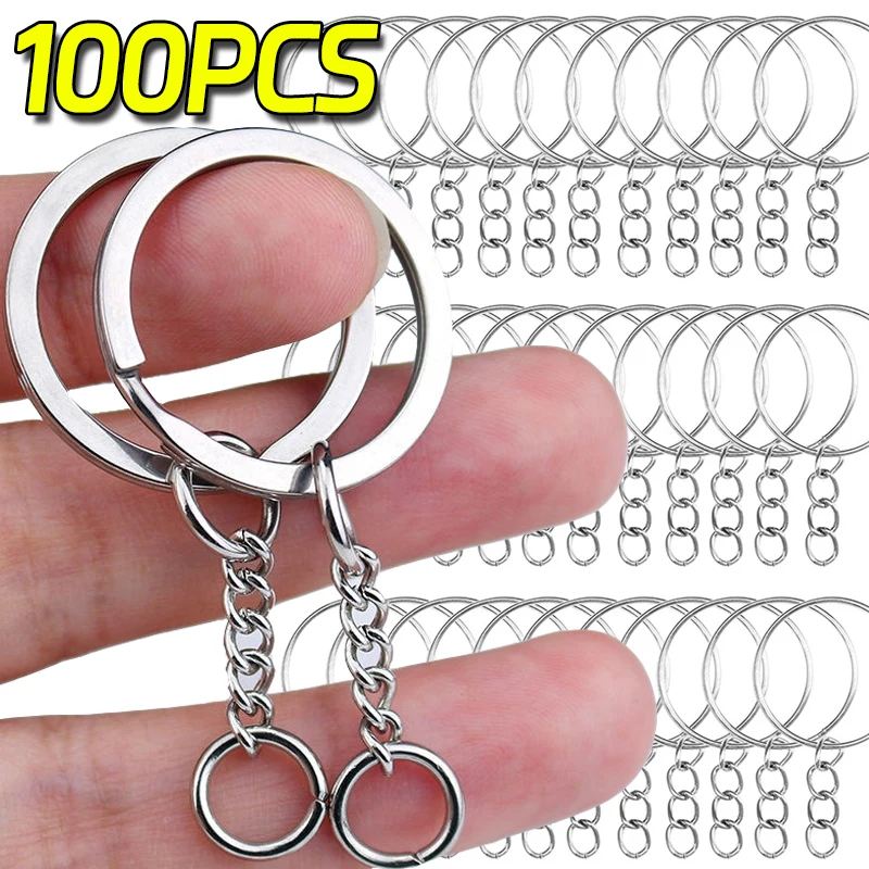 Metal Keychains with Split Rings Link Chain Key Rings Keyfob Key Pendants Holder DIY Chains Keyring Accessories Tools