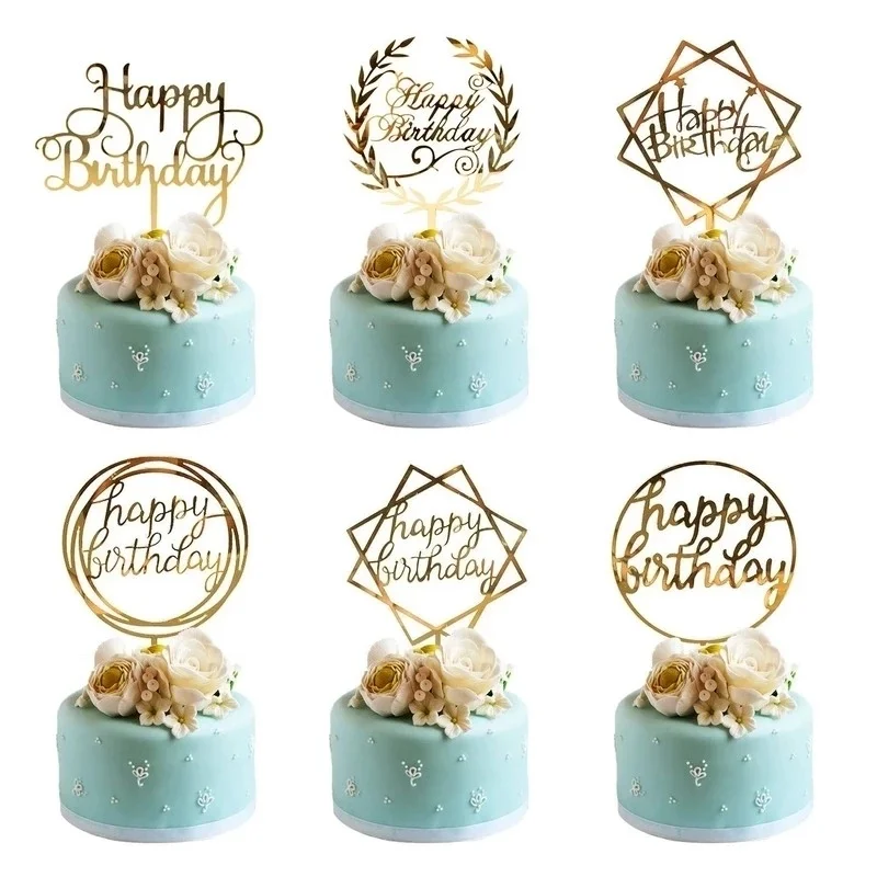 6 Topper Per Torta Happy Birthday In Acrilico Nero – Decorazioni Per Compleanno, Anniversario, Baby Shower – Forme Miste - 4