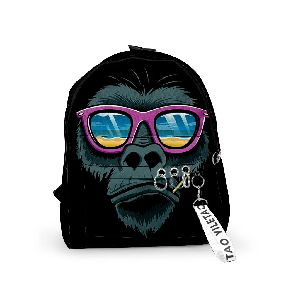 

Рюкзак для ноутбука с мультипликационным рисунком Gorilla, школьные сумки для мальчиков и девочек, водонепроницаемые милые маленькие рюкзаки из ткани Оксфорд с 3D-принтом и брелоками