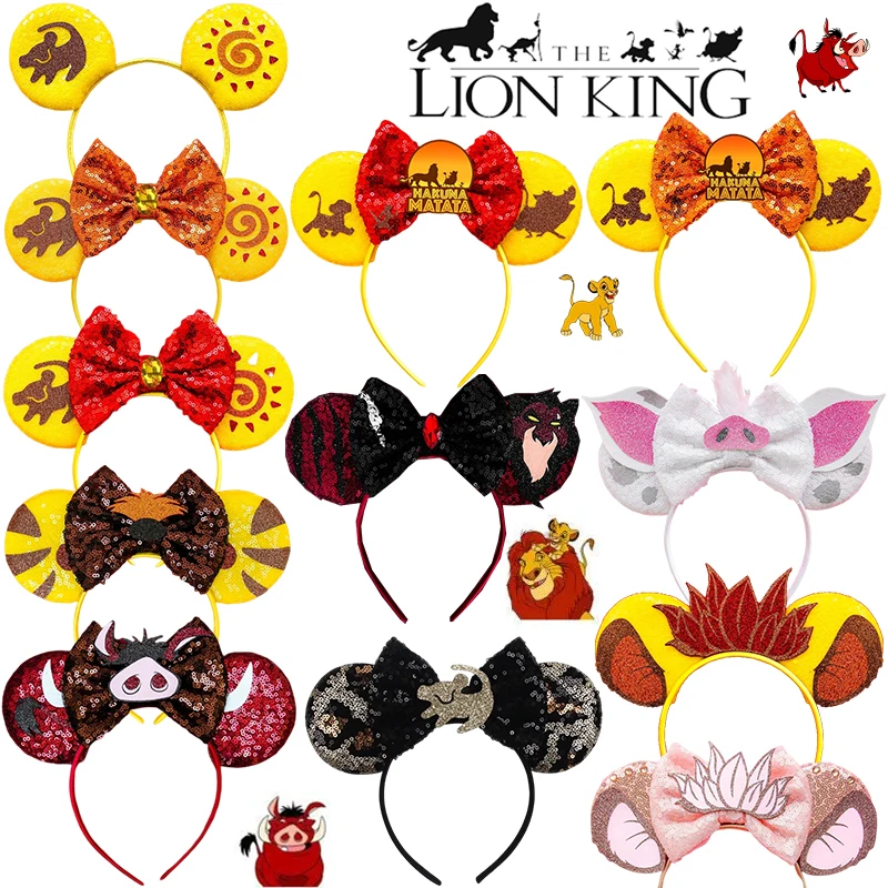 Disney The Lion King Ears Headbands For Girls Cosplay Little Pumbaa Simba Hair Accessories Women HAKUNA MATATA Bow Hairband Kids halloween great lion king mask