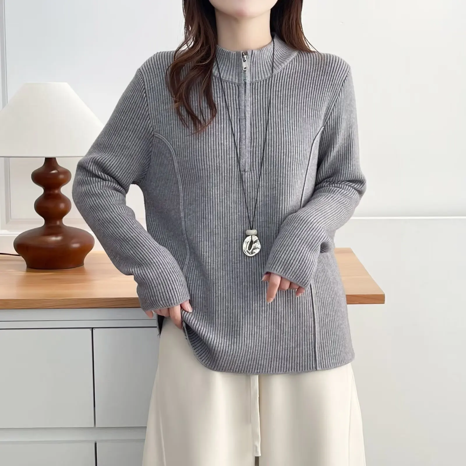 XXXXL Fashion Plus Size Woman Clothing Sweaters New Winter Style Elegant Fleece Mock Neck Knitted Inner Jersey 2074