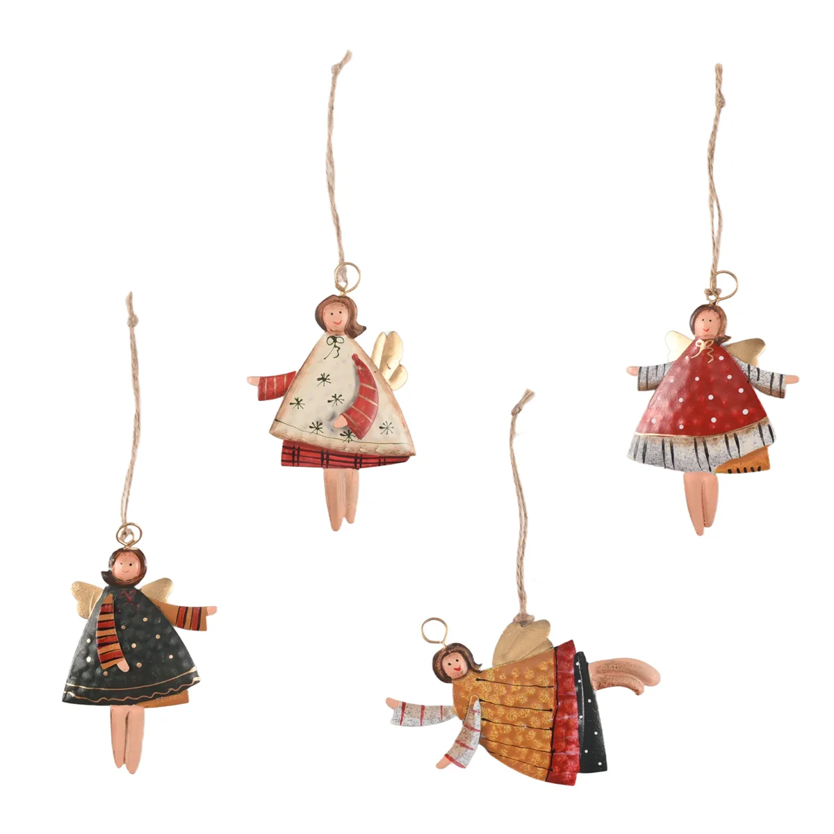 4 Pi&egrave;Ces S&eacute;Ries de No&euml;L en M&eacute;Tal Danse Ange Pendentifs Arbre de No&euml;L Suspendus Ornements Arbre Poup&eacute;E D&eacute;Corations pour la