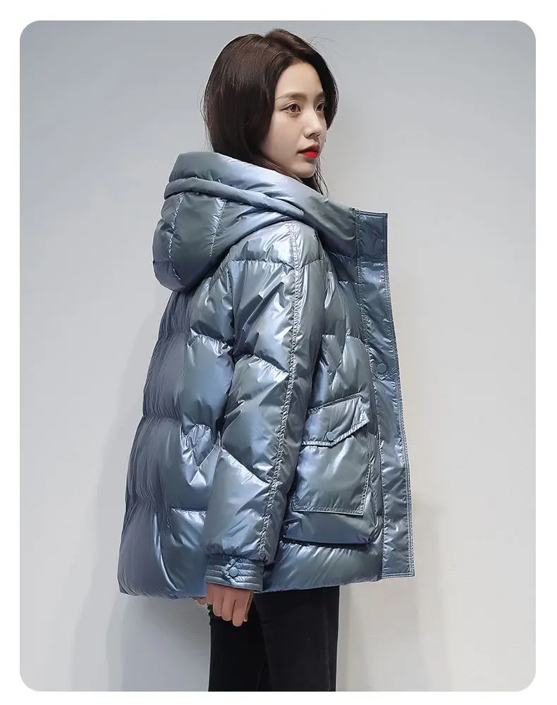 Short Down cotton Jacket For women's Winter 2026 New Glossy Fashion Loose Thick Coat Female Casual Cotton Hooded Parka Jackets