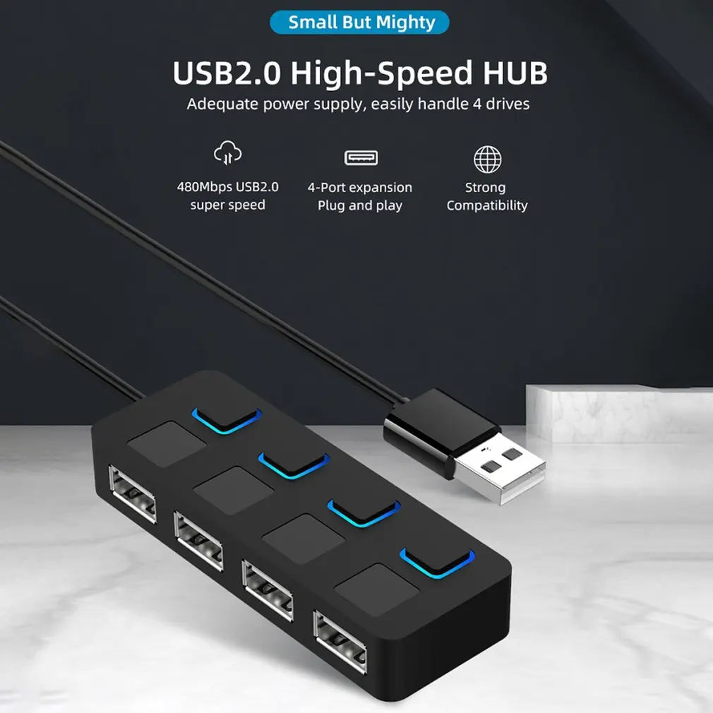 USB 2.0 Hub Multi USB Splitter 4 Ports Expander Mehrere USB 2.0 Hub Verwenden Power Adapter USB 2.0 Hub Mit Schalter Für PC Computer_voghion.com