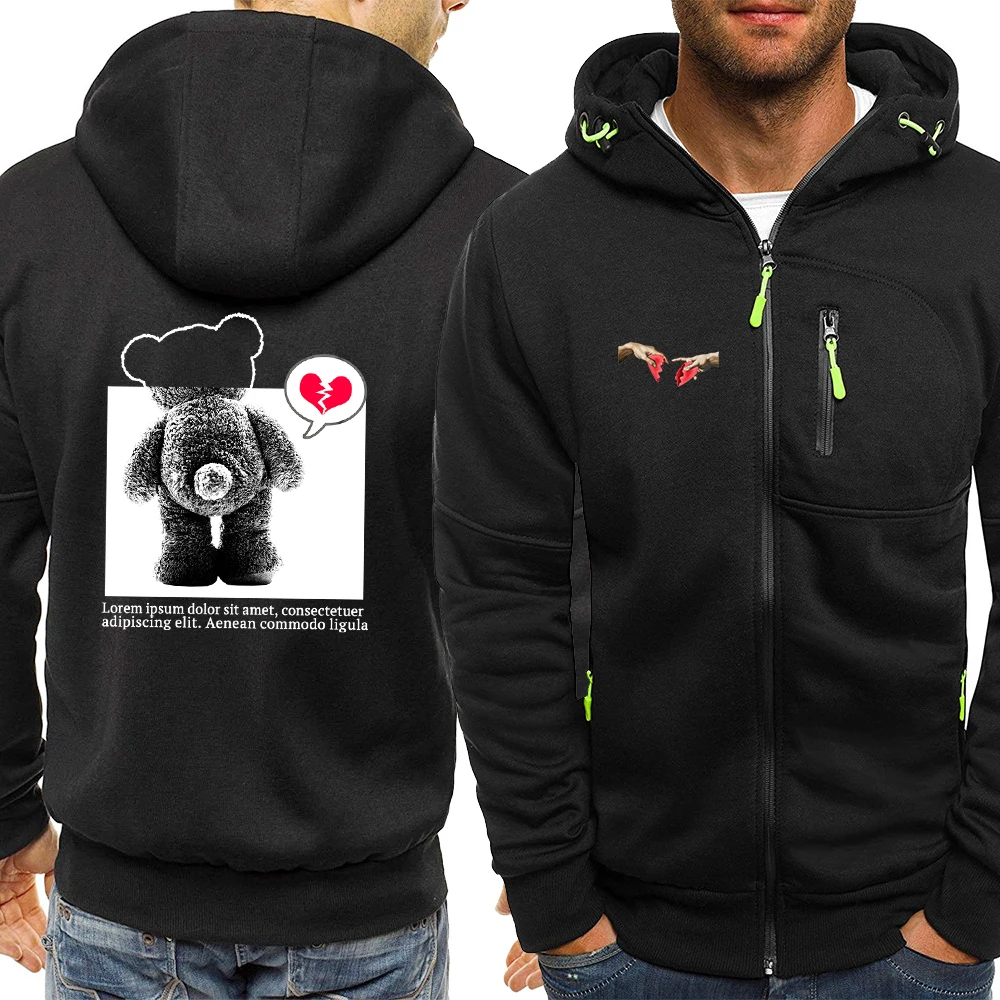 

You Broken My Heart Printed Men Clothes Loose Pocket Sweatshirt Winter Zip Up Hoodie Fleece Tracksuit Hoody Man Warm Menswear