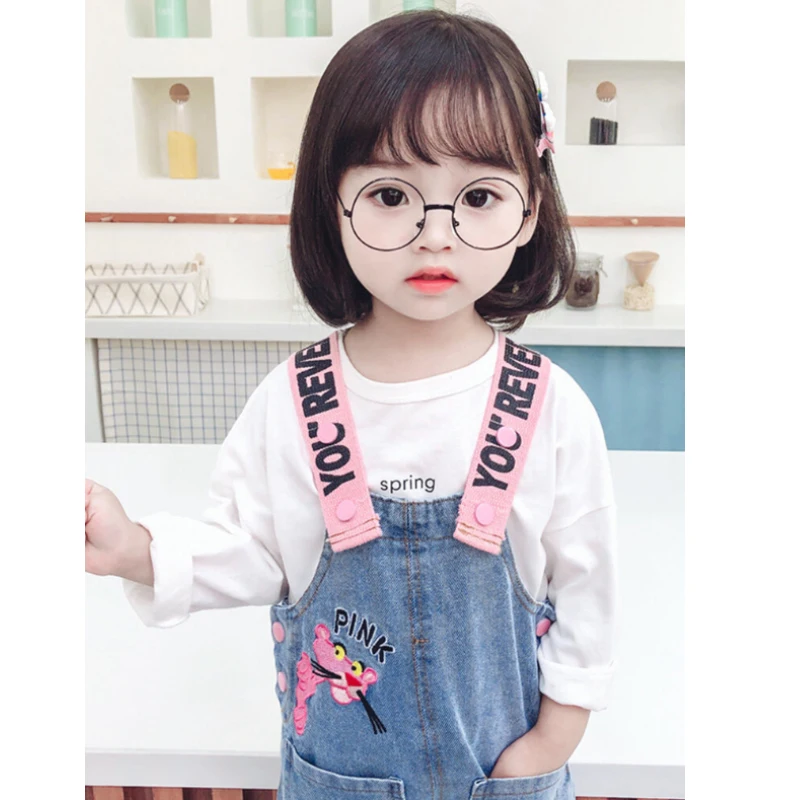 

Kawaii Pink Panther Cartoon Children Denim Overalls Spring Kawaii Cartoon Naughty Panther Denim Overalls Children Clothing Gift