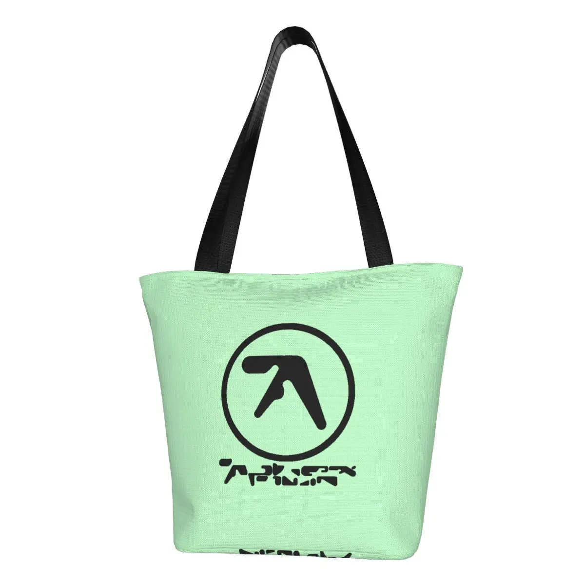 

Black Aphex Twin Groceries Shopping Bags Print Canvas Shopper Tote Shoulder Bags Large Capacity Electronic Music Handbag