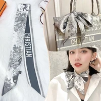 French Spring Hot Sale Plants Jungle Animals Women's Twill Decoration Sharp Horn Strap Bag Spot Silk Band Hair Band Small Scarf 2