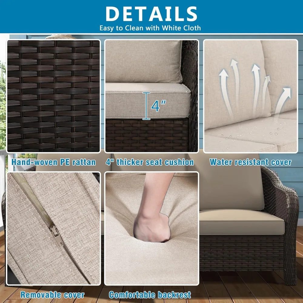 Outdoor Rattan Conversation Chair Set 3