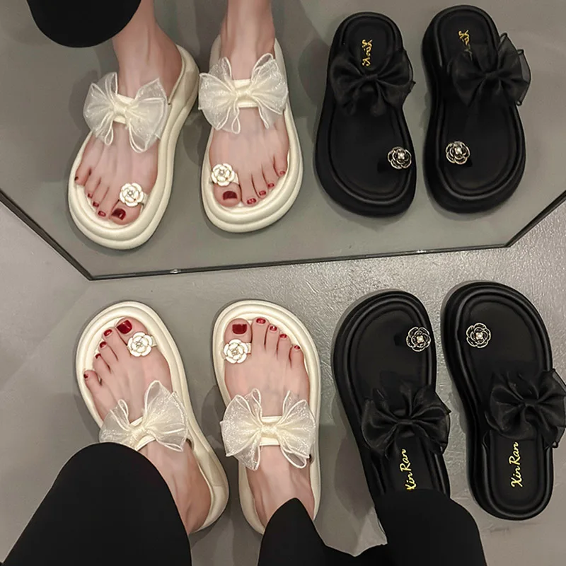 

Шлепанцы женские на платформе, сланцы, плоская подошва, бант-бабочка, повседневные римские тапки, из искусственной кожи, роскошная модная обувь, 2024