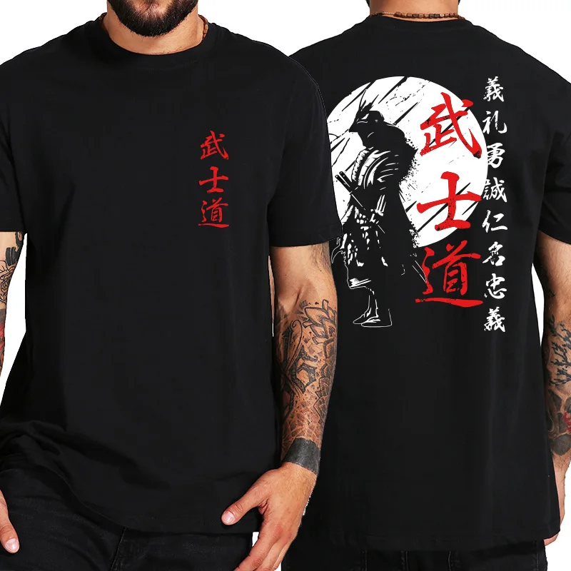 

Japan Samurai Spirit T Shirts For Men Japanese Style Back Print Loose Oversized 100% Cotton Tops T-shirt Bushido Male Gifts Tee