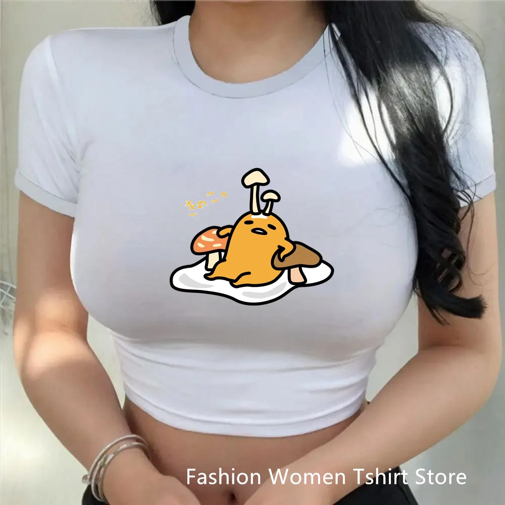 

Летние милые женские укороченные топы gudetama с мультяшным принтом Феи Y2k одежда в стиле панк уличная одежда милые сексуальные футболки для девочек с эмо