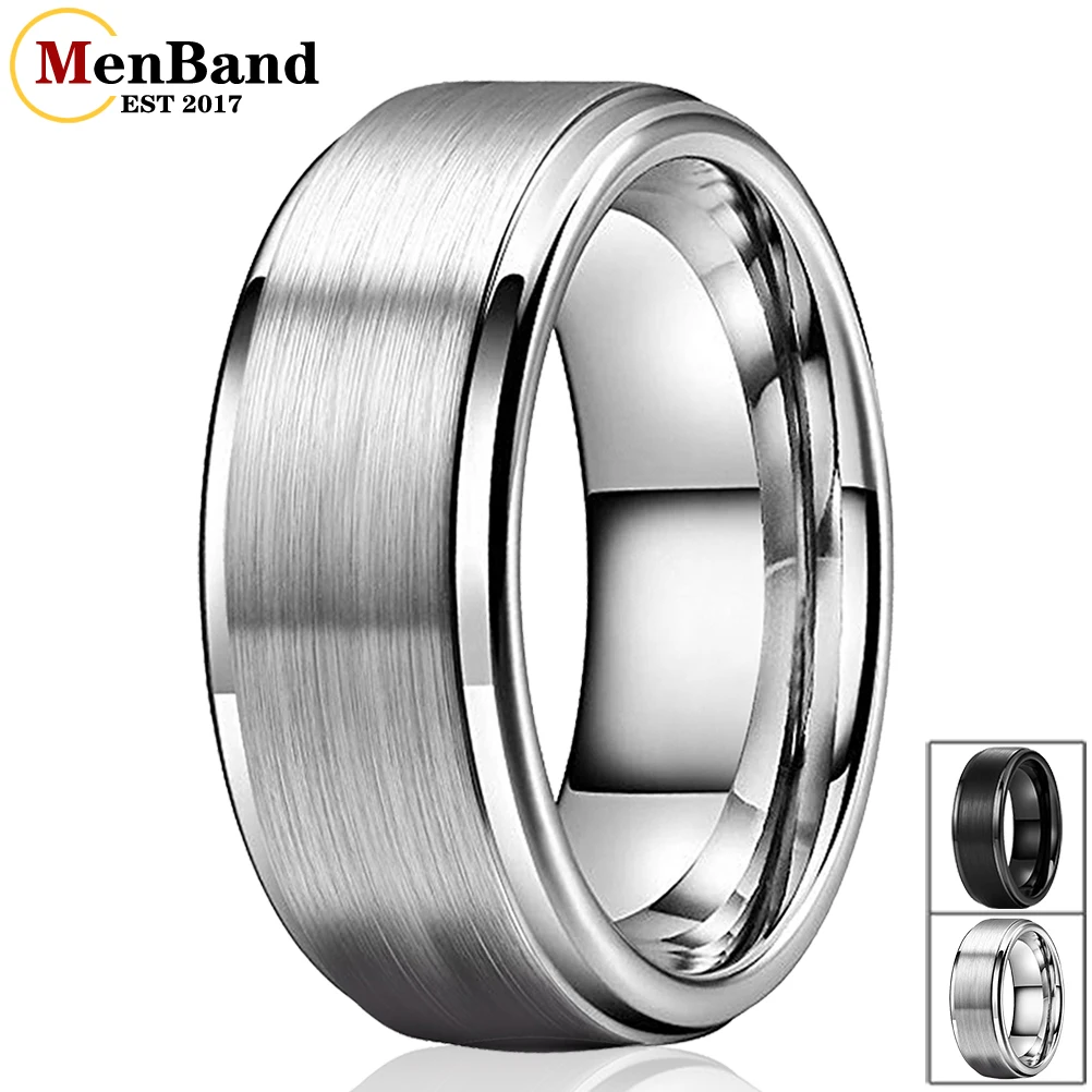 MenBand Fashion 6MM 8MM Men Women Tungsten Carbide Wedding Ring With Step And Brushed Finish Comfort Fit menband fashion men and women 6mm 8mm center grooved flat brushed finish blue color tungsten carbide wedding ring comfort fit