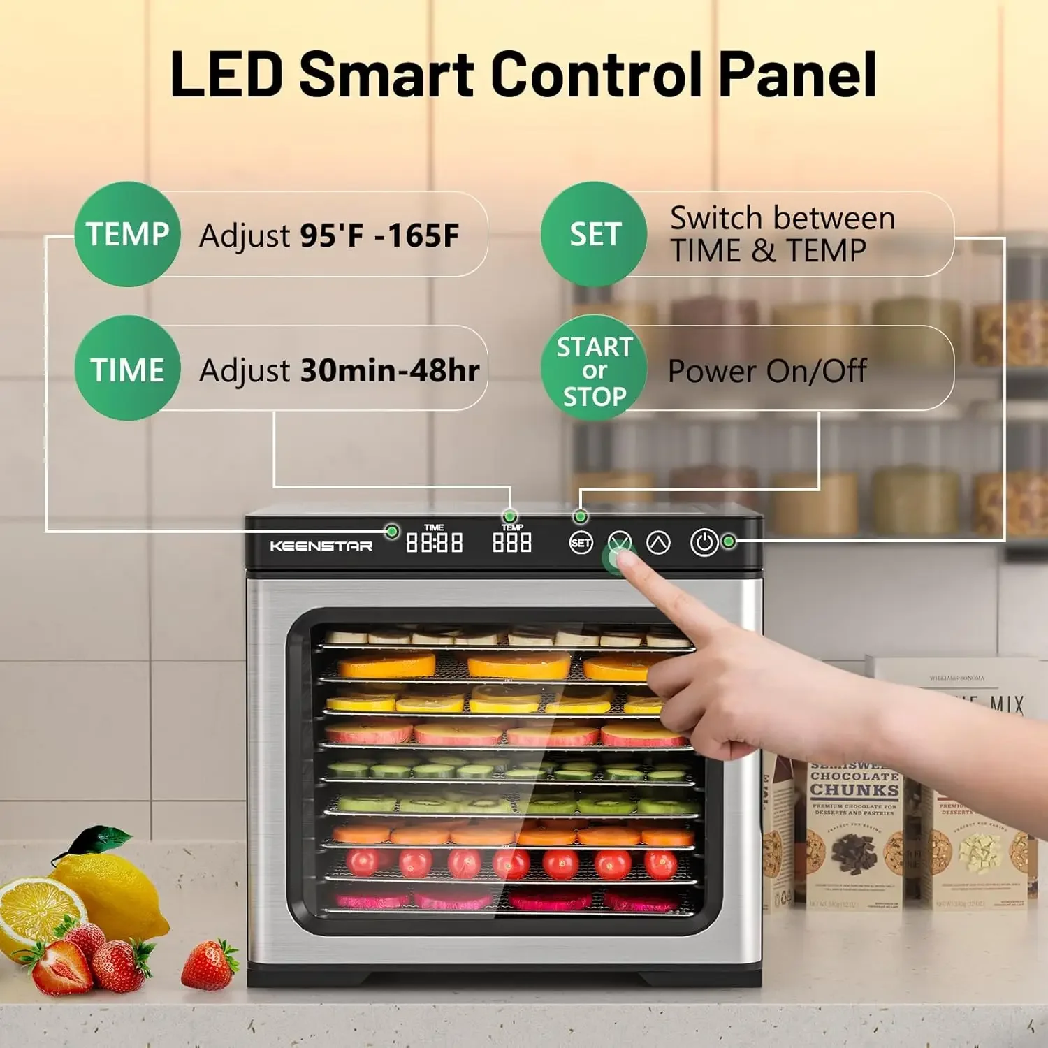 for Jerky 1000W, 9 Stainless Steel Trays, 165℉ Temperature Control, 8.7ft² Drying Space, 48H Timer, Dryer Machin 4
