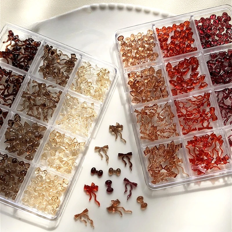 커피색 레진 리본 세트 나비 넥타이 리본 하트 나비 크리스마스 눈송이 라인스톤 네일 아트 액세서리 장식