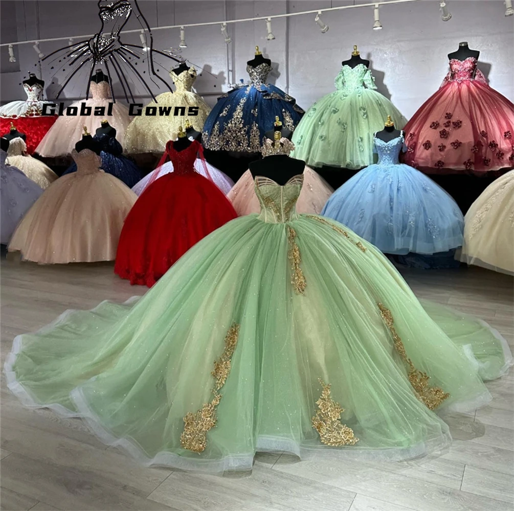 

Травяное зеленое бальное платье для милой, платья для Quinceanera, длинное платье для выпускного вечера с аппликацией из бисера, на день рождения, на шнуровке, 15 лет