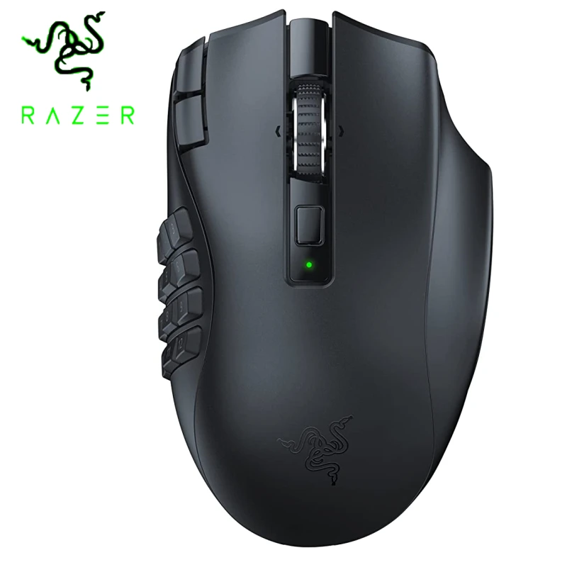 עכבר משחק אלחוטי Razer Naga V2 HyperSpeed MMO עם 19 כפתורים ניתנים לתכנות, טכנולוגיית HyperScroll ומוקד Pro עם חיישן אופטי 30K