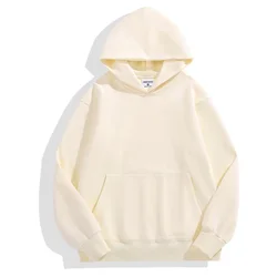 Premium Heavyweight Cotton Velvet Hooded Sweatshirt - Unisex Thick Polar Fleece Pullover Hoodie - S (Apricot)