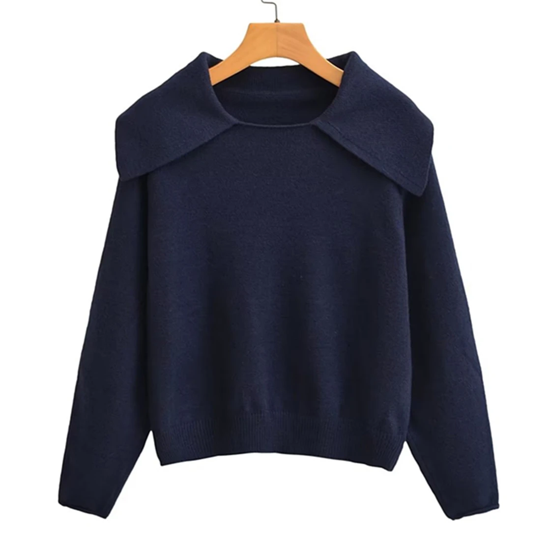 

Withered Casual Navy Color Sweaters Women England Style Peter Pan Collar Knitwear