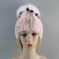 Luxury Woman Autumn Winter Mink Knit Bomber Hat Thick Female Fluffy Pompom Outdoor Warm Windproof Earflap Trapper Snow Ski Caps 2