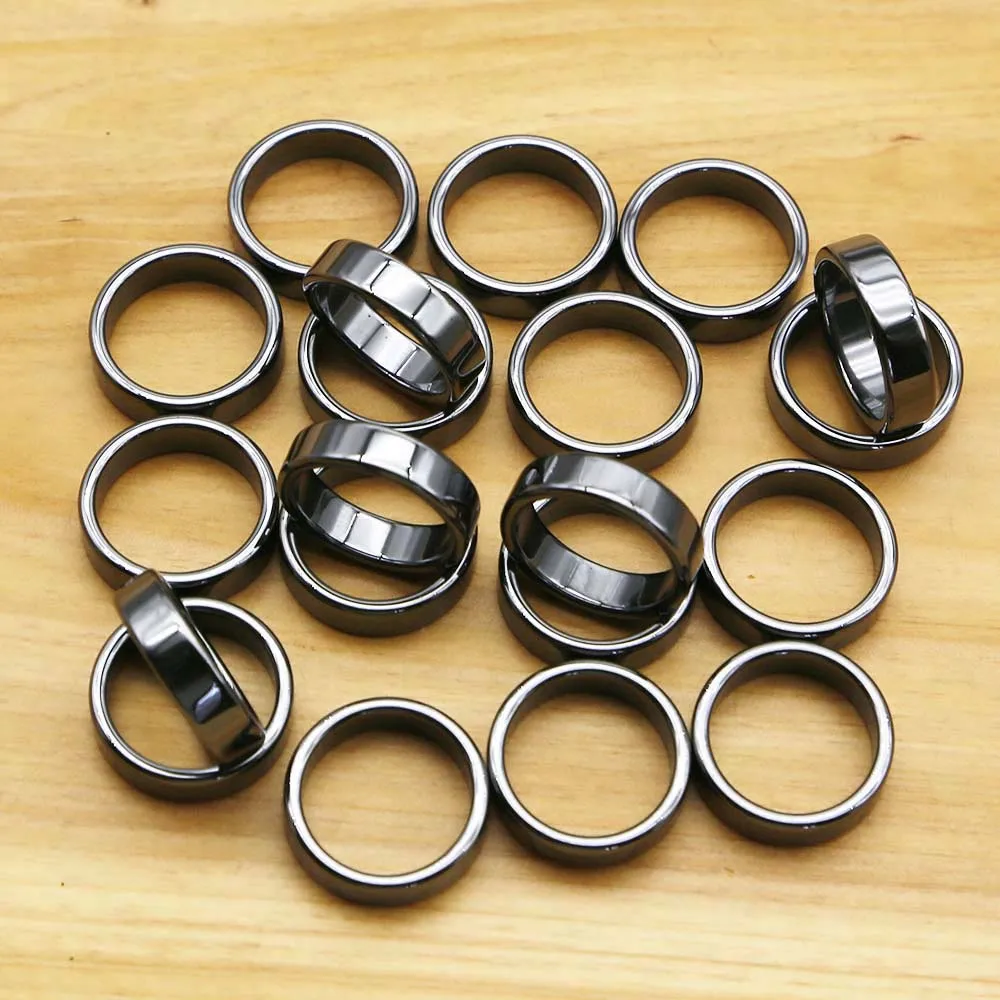 Free Shipping Hot 6mm Natural Black Gallstone Hematite Ring Non-magnetic Flat Finger Circle DIY Charm Jewelry Wholesale 30Pc/Lot