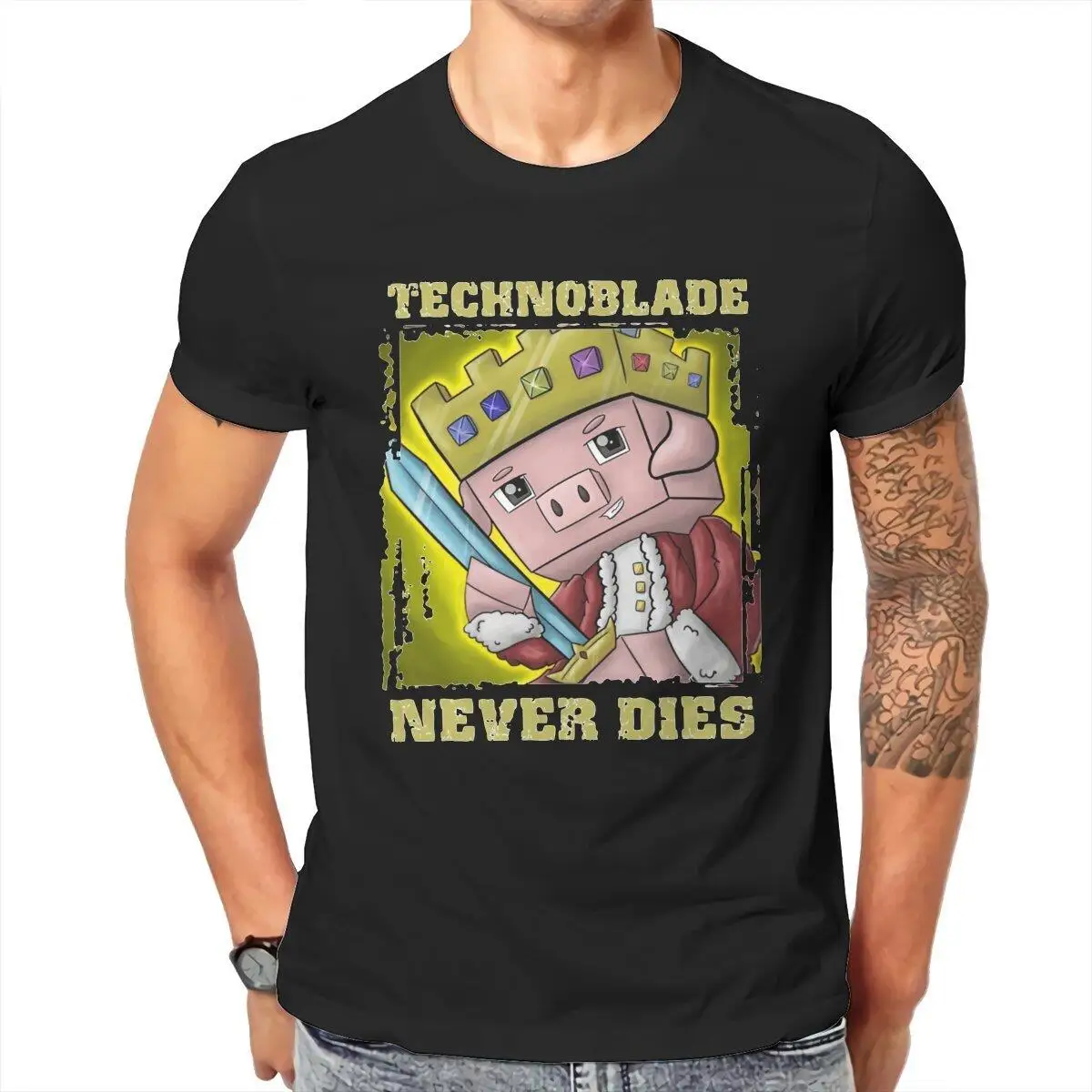 

Men's T-Shirt Technoblade Never Dies Gamer Casual Cotton Tees Short Sleeve T Shirt O Neck Clothes Original