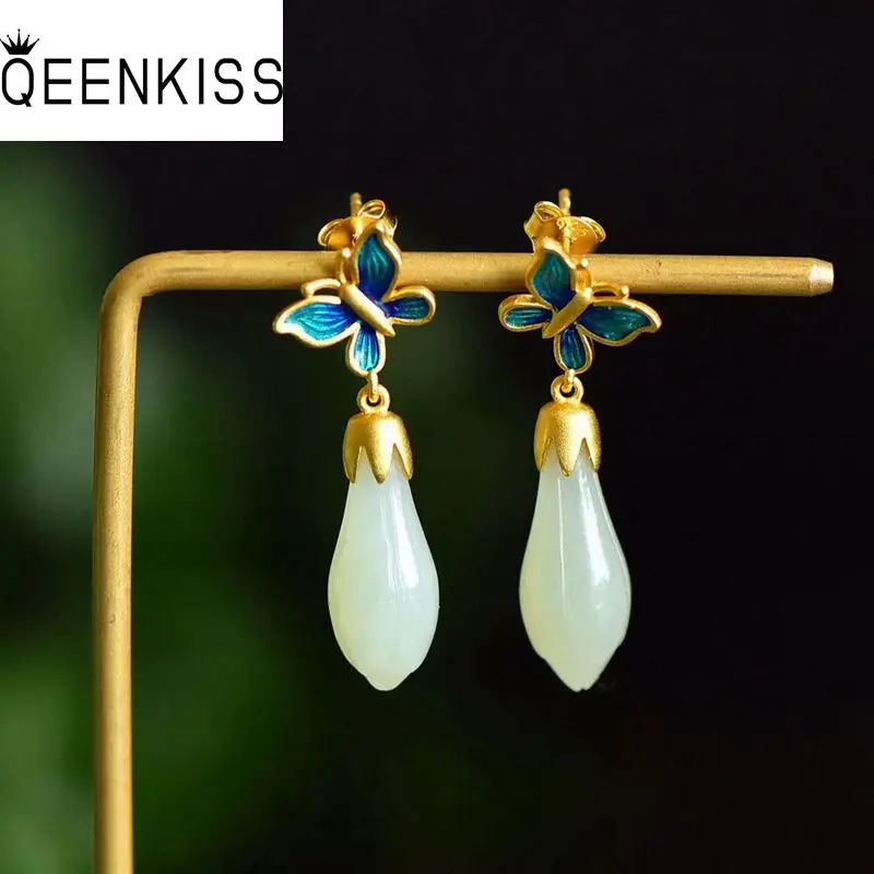 

QEENKISS EG5234 Fine Jewelry Wholesale Fashion Woman Bride Mother Birthday Wedding Gift Orchid Butterfly 24KT Gold Stud Earrings