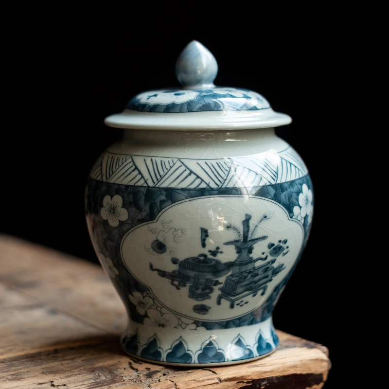 

Blue and White Porcelain Storage Jar Ceramic General Jar Art Flower Arrangement Vase Household Porcelain Candy Nut Sealed Bottle