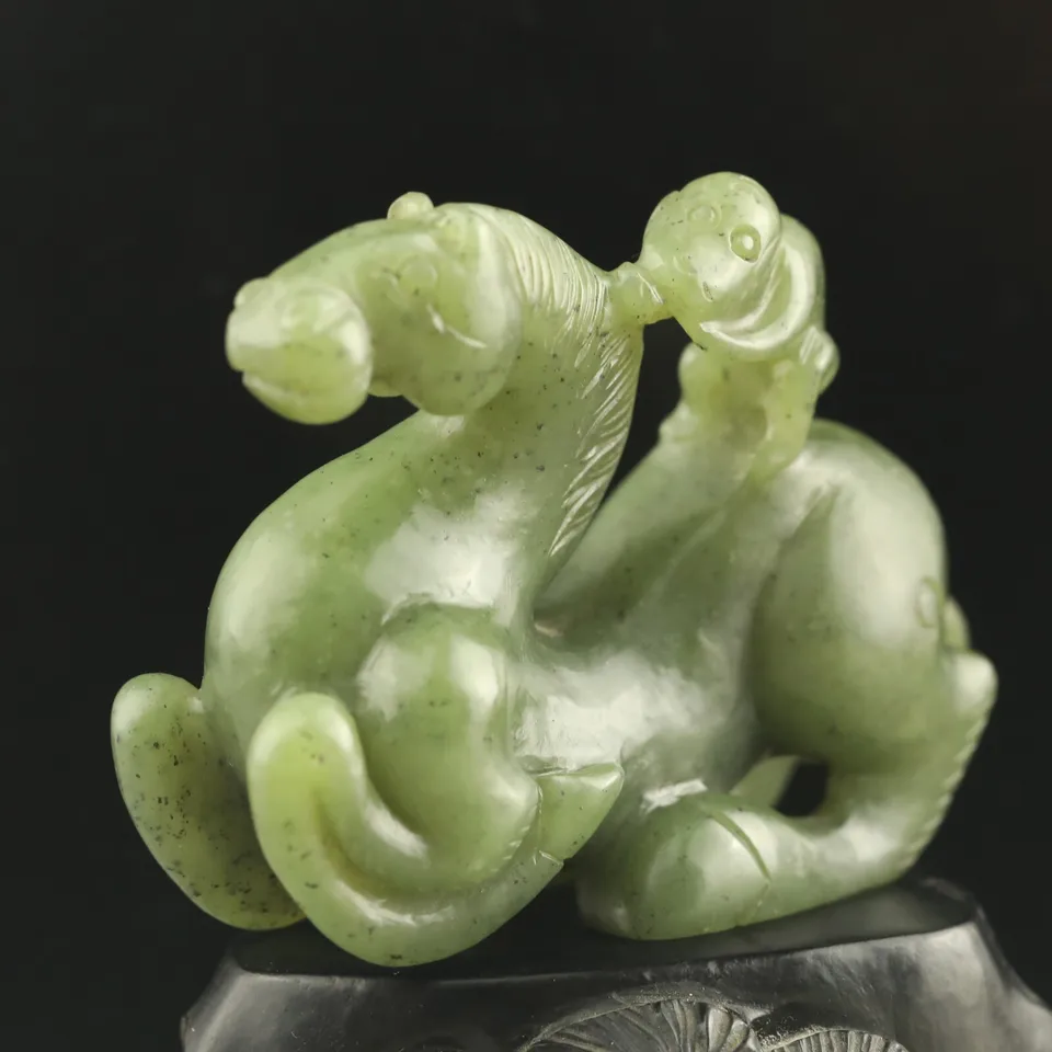 翡翠　馬　猿　緑 古い中国の天然和天翡翠の手彫りの馬と猿の像 # 6 - AliExpress