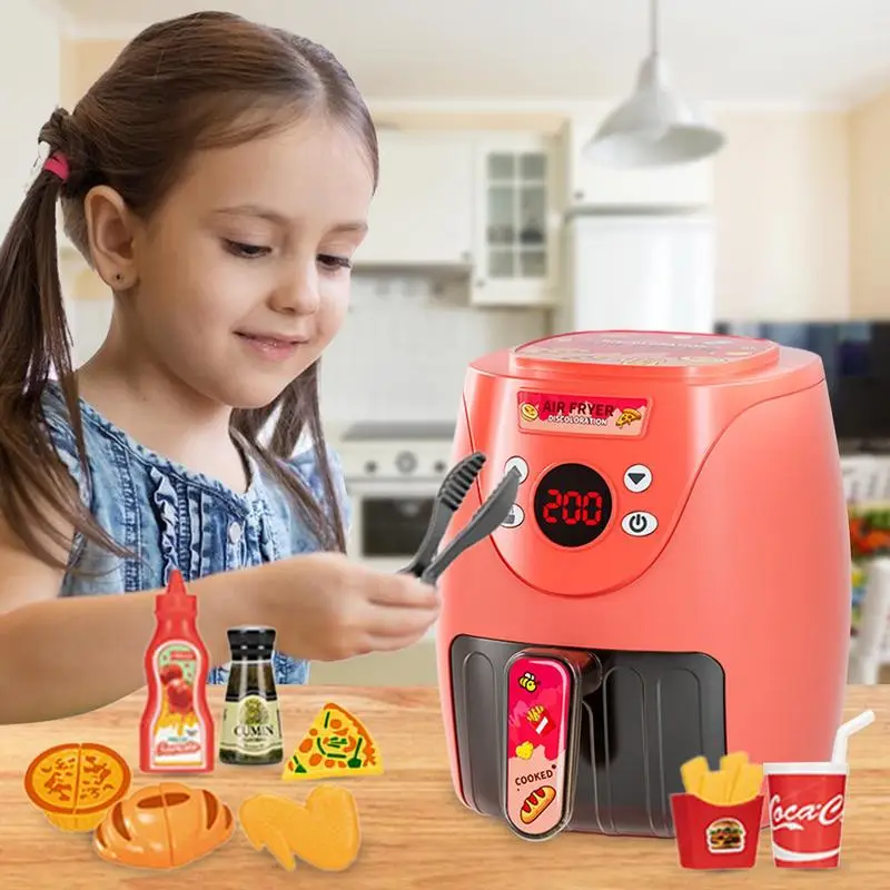 Air Fryer Toy, Kids Kitchen Playset, Toddler Play Kitchen Accessories with Pretend Light and Sound, Interactive Early Learning Toy for Girls and Boys