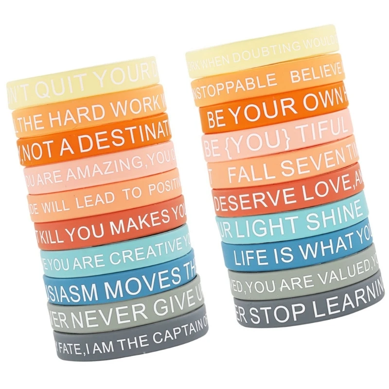 20Pcs Inspirational Silicones Bracelets Motivational Quote Wristbands for Unisex X90C