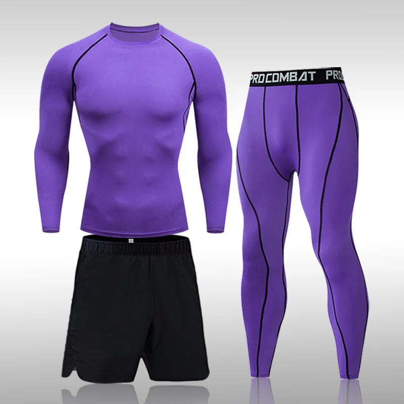 3pcs Men's Compression Sportswear Suit MMA Tight Sports Yoga Sets Workout Jogging Bjj Rashguard Clothing Tracksuit Pants Boxing