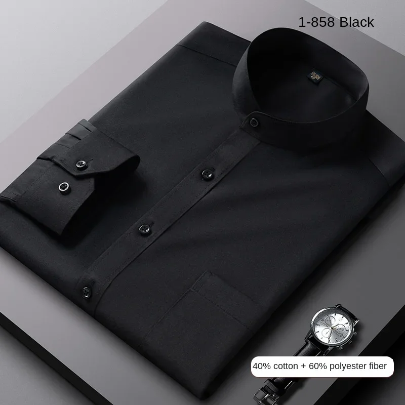 Men's new Zhongshan collar long-sleeved shirt China red and pure white work clothes professional shirt Korean shirt streetwear