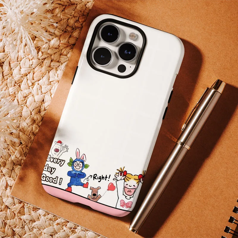 Cartoon Lovely Girl 2-in-1 Protective Phone Case with Film Shell