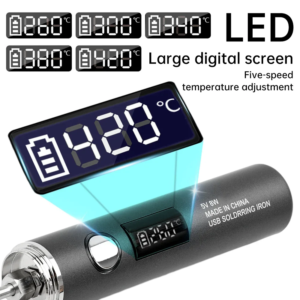 DC3.7V 2A USB Electric Soldering Iron Kit Type-C 5 Gears Temperature Adjustable 260-420 C Mini Soldering Iron Welding Tools
