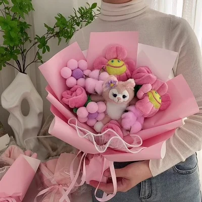

Disney Cartoon Anime Linabell Plush Toys Flower Bouquet Kawaii Stuffed Soft Dolls Girl Birthday Graduation Valentine Day Gifts
