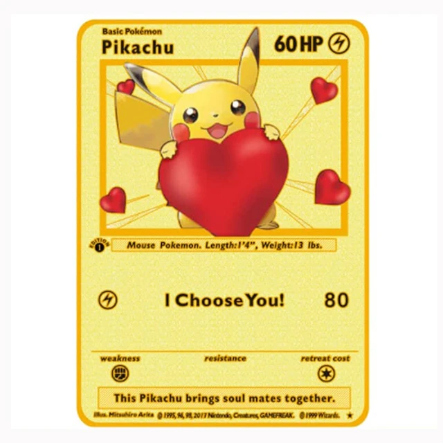 Pikachu & Eevee I Love You Gold Metal Card