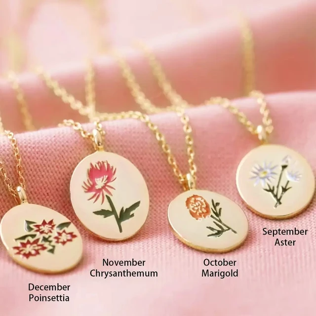 Birth Month Flower Name Necklace | Fast Delivery Crafted by Silvery