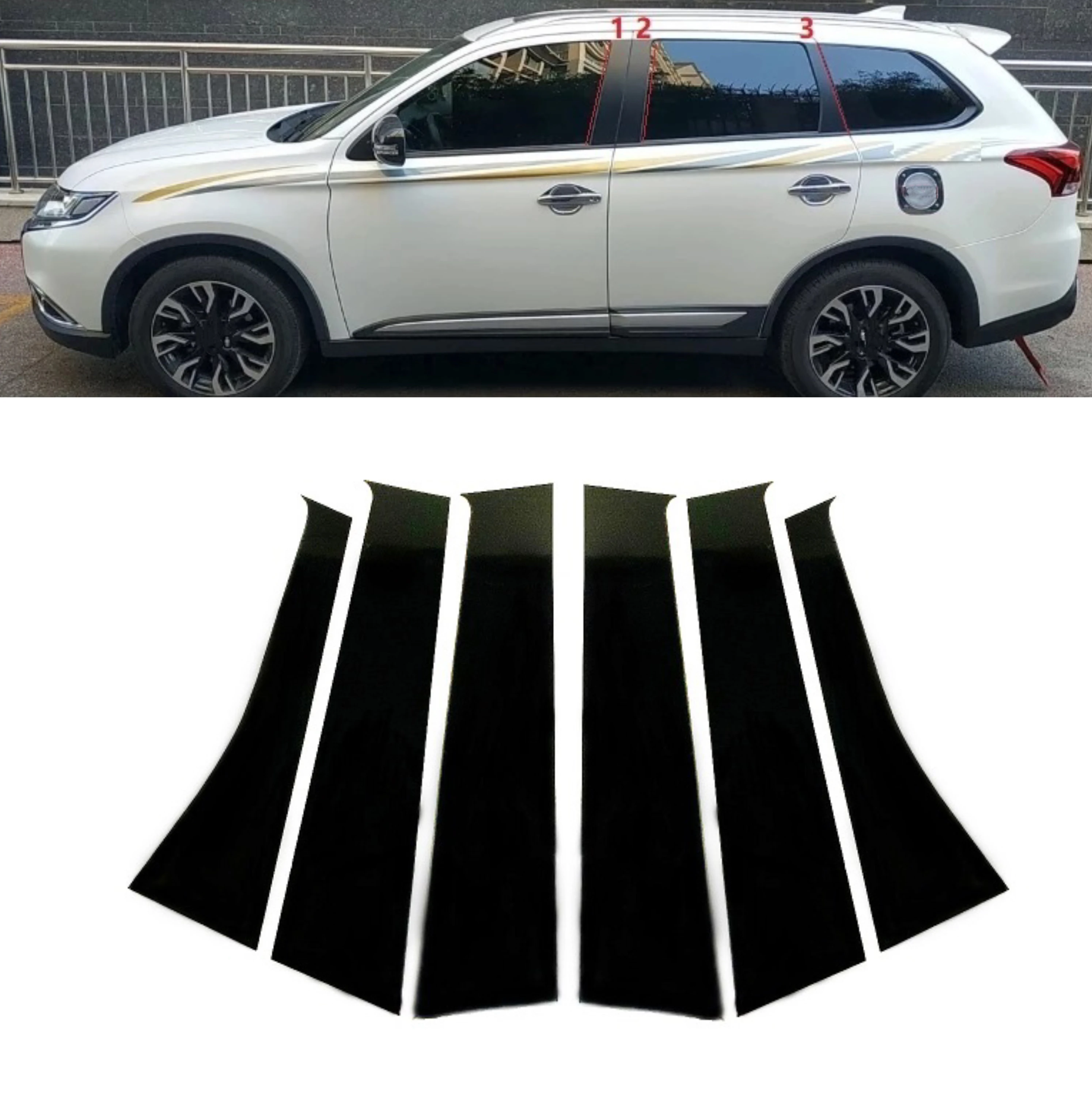 

6Pcs Car Door Window Pillar Posts Trim Covers Sticker For Mitsubishi Outlander 2013 2014 2015 2016 2017 2018 2019 2020