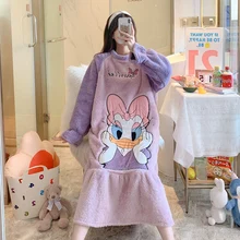 

Disney Daisy Duck Purple Night Dress Women Crewneck Long Sleeve Loose Plush Coral Fleece Women's Nightgown Robe Femme 2022 New