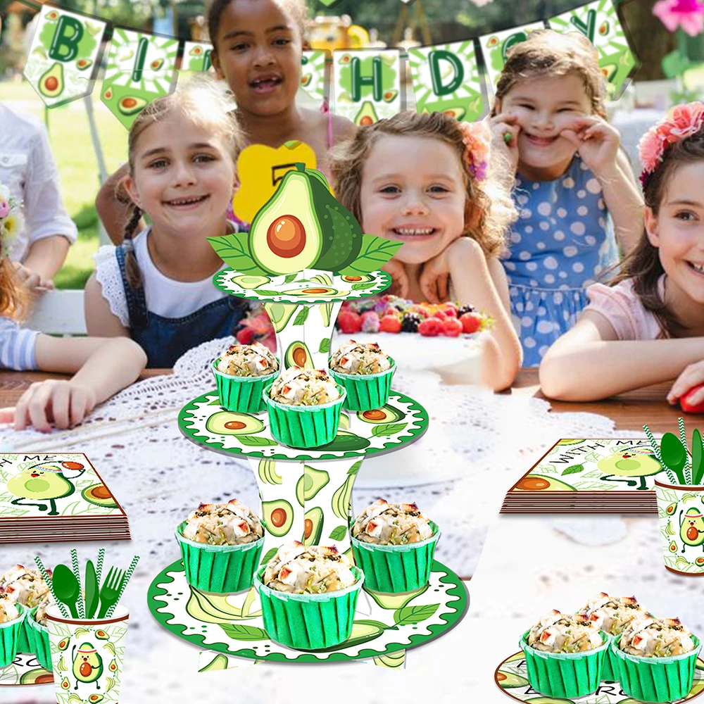 

3-layers Hawaii Summer Fruit Cartoon Avocado Birthday Party Cupcake Display Stand Baby Shower Party Cake Backdrops Decorations