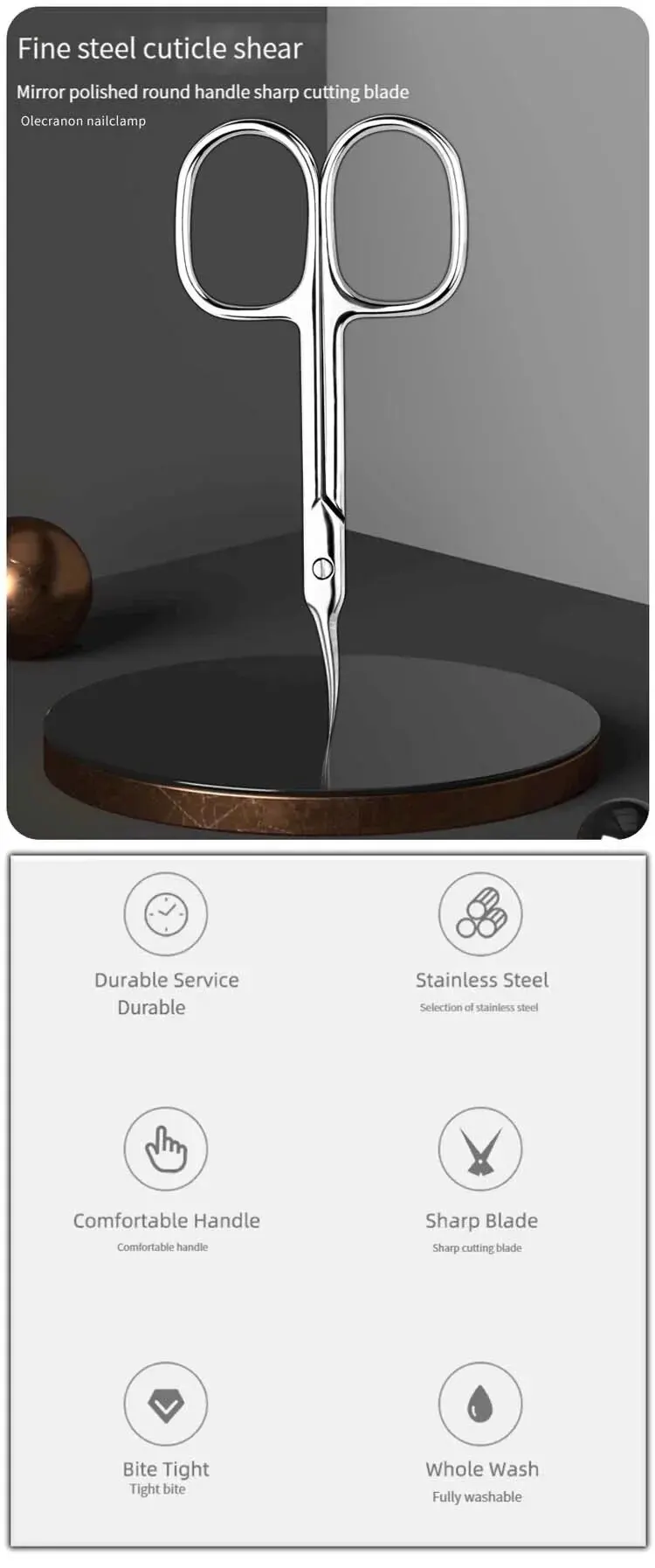 Description Picture 2 of itemStainless Steel Nail Shave Eyebrow Pointed Scissors Beauty Scissors Treatment Cuticle Bend Front Dead Skin Nail Scissors