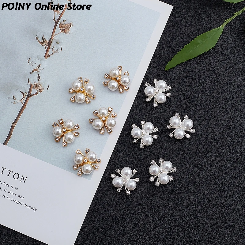 Botones de diamantes de imitación para decoración de boda, 10 unids/set, botón de perla, aleación de Diamante, lazo de cristal, accesorios de costura