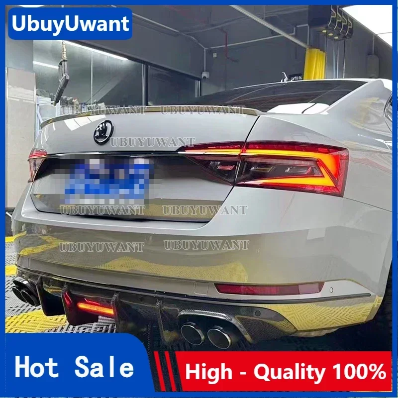 

Carbon Fiber Rear Lip With LED Light FOR Skoda Superb 2015- 2023 Fins Shark Style Diffuser Bumper Guar