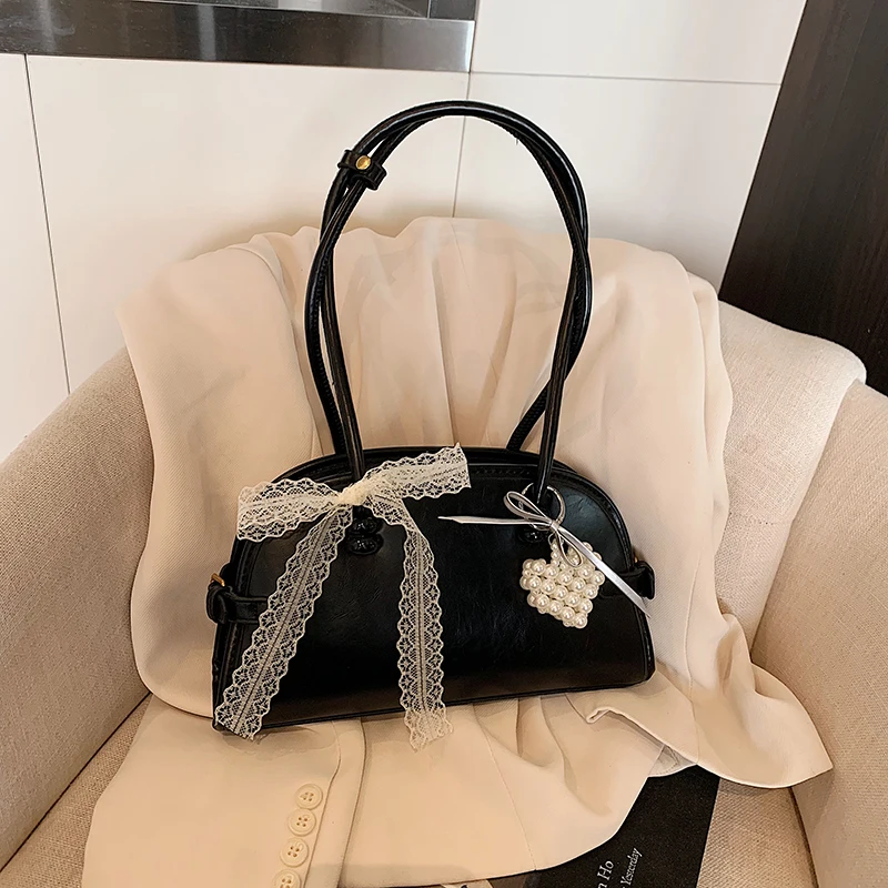 Shoulder Bag with Pendent Tote Bag W/ Bow Decoration Casual Tote Handbag for Women Ladies Work Daily Travel